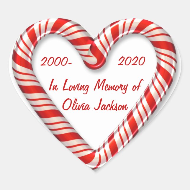 Customisable candy cane heart sympathy stickers (Front)