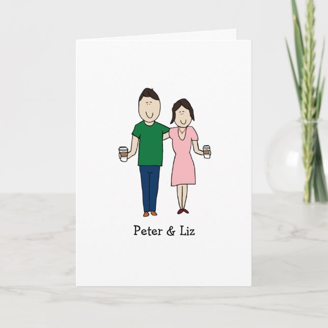 Customisable card- coffee drinking couple card (Front)