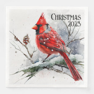 Customisable Cardinal in Snowy Winter Scene Napkin
