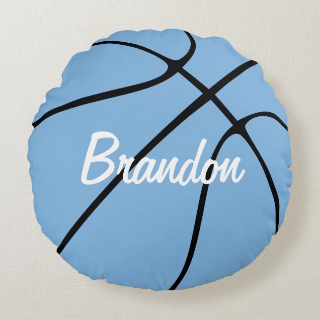 Customisable Carolina Blue Basketball Round Throw Cushion (Front)