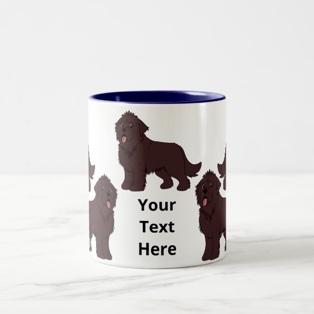 Customisable cartoon brown newfoundland Two-Tone coffee mug (Center)