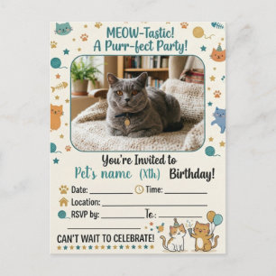 Customisable Cat Birthday Invitation with Photo  Postcard