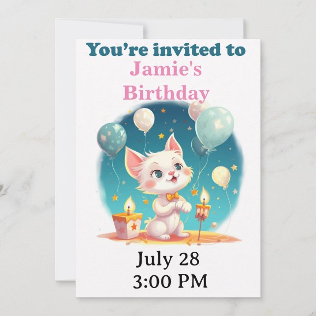 Customisable Cat Birthday Party Invitation (Front)