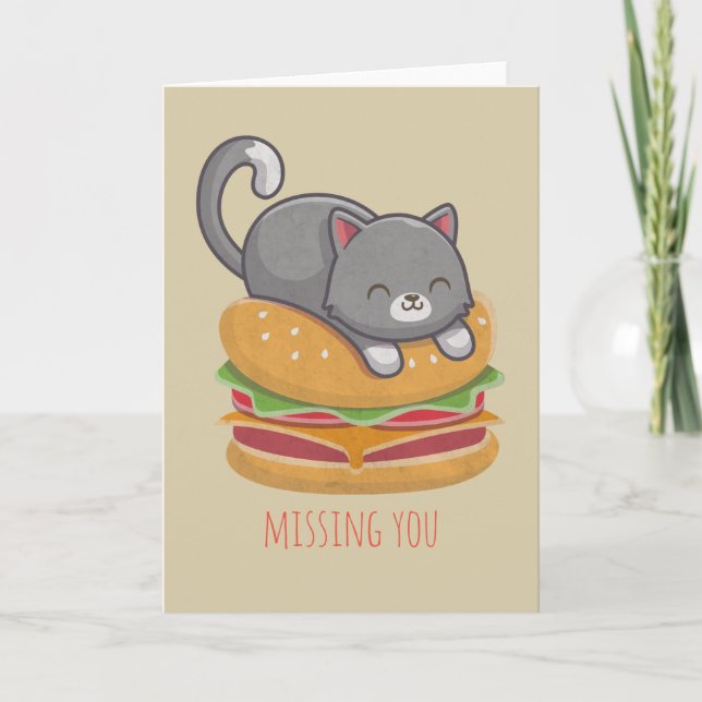 Customisable  Cat on Burger Note Card (Front)