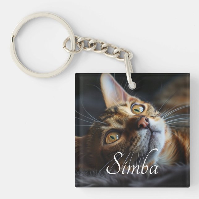 Customisable Cat Photo Keychain with Name (Front)