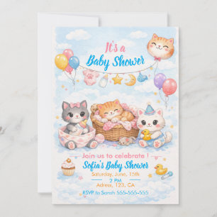 Customisable Cat-themed Baby Shower Invitation