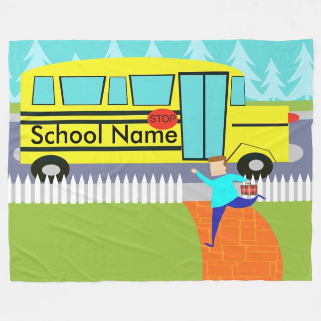 Customisable Catching School Bus Fleece Blanket (Front (Horizontal))