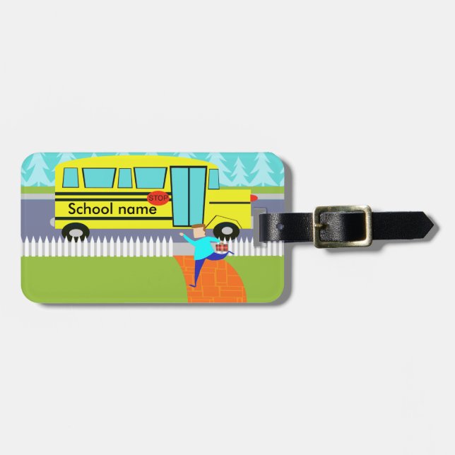 Customisable Catching the School Bus Luggage Tag (Front Horizontal)