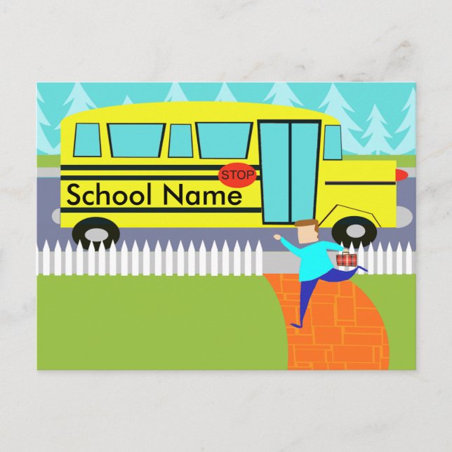 Customisable Catching the School Bus Postcard (Front)