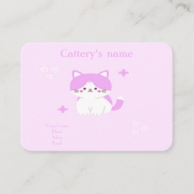 Customisable Cattery Business Card Soft Pink (Front)