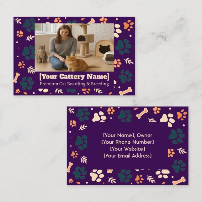 Customisable Cattery Business Card with Photo (Front/Back)