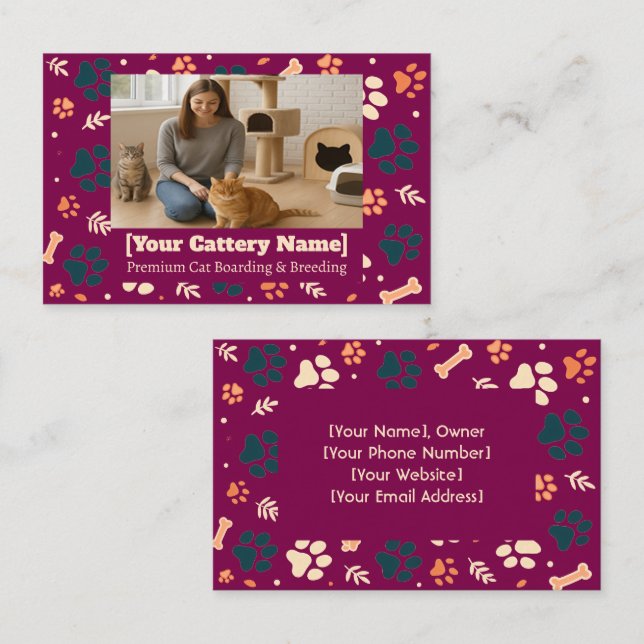 Customisable Cattery Business Card with Photo (Front/Back)