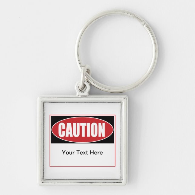 Customisable Caution Sign Key Ring (Front)