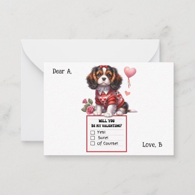 Customisable Cavalier King Charles Valentine Note  Card (Front)