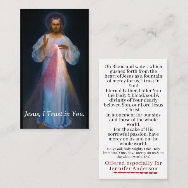 Customisable Chaplet of Divine Mercy Prayer Card (Front/Back)