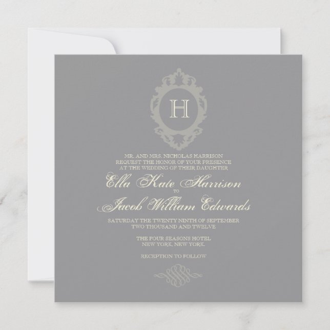 Customisable Charcoal & Cream Monogram Invitation (Front)