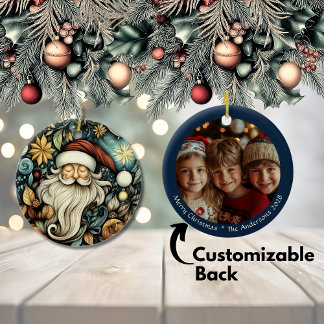 Customisable Charming Vintage Santa Christmas Ceramic Tree Decoration