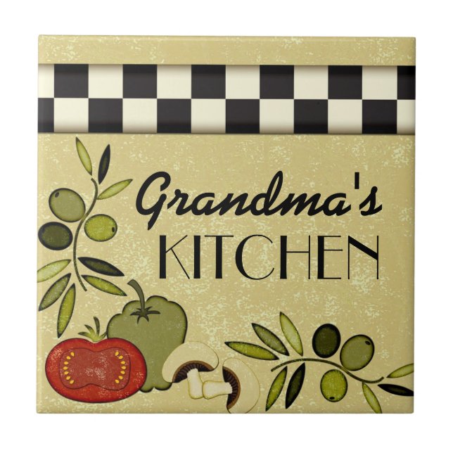 Customisable chequered kitchen wall plaque tile (Front)