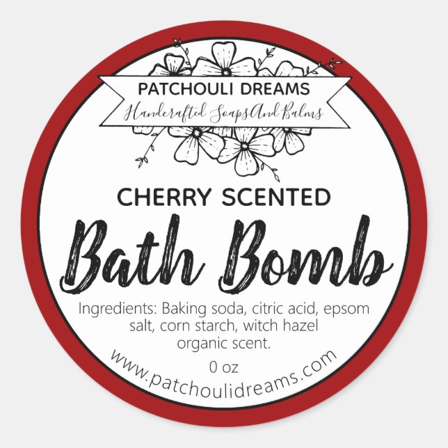 Customisable Cherry Bath Bomb Label Handmade (Front)