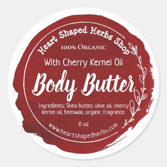 Customisable Cherry Body Butter Label Handmade (Front)