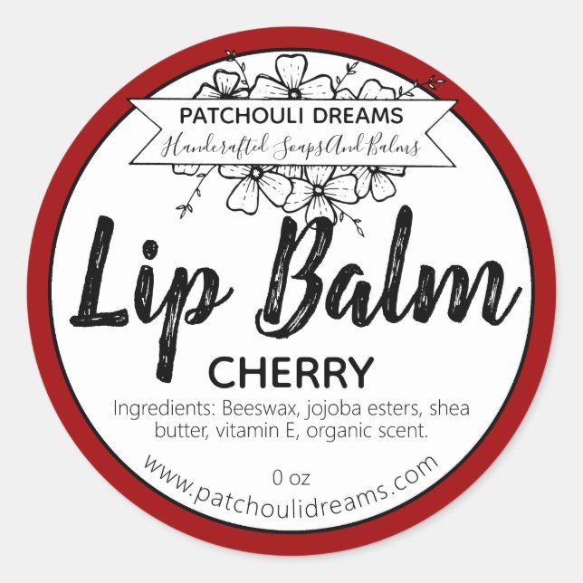 Customisable Cherry Lip Balm Label Handmade (Front)