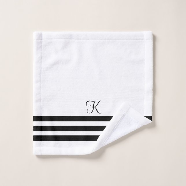 Customisable Chic Black And White Hotel Aesthetic Bath Towel Set (Wash Cloth)