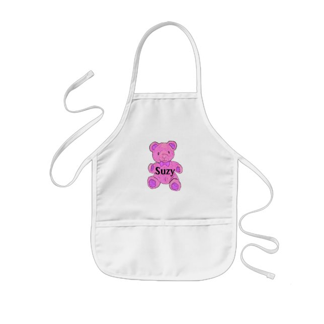 Customisable Child's Apron Pink Teddy Bear (Front)