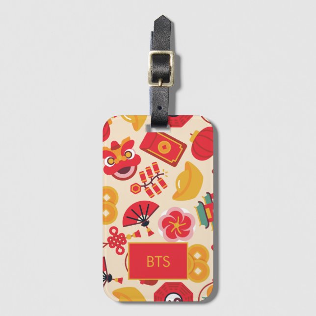 Customisable Chinese New Year Icons Beige Luggage Tag (Front Vertical)