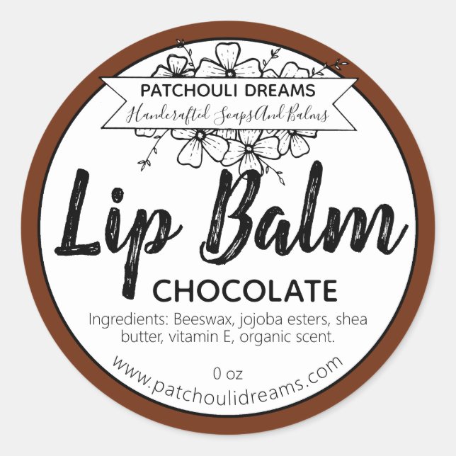 Customisable Chocolate Lip Balm Label Handmade (Front)