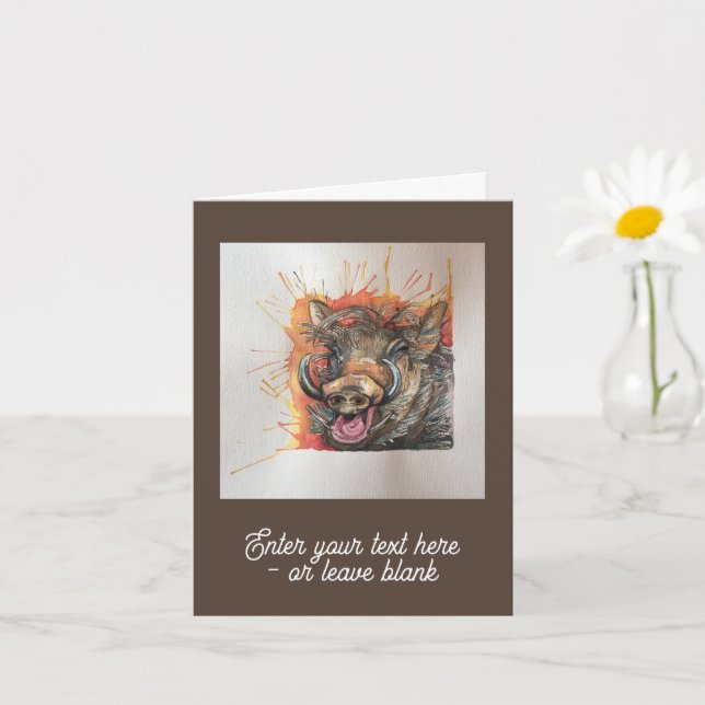 Customisable Chortling Warthog Greetings Card (Small Plant)