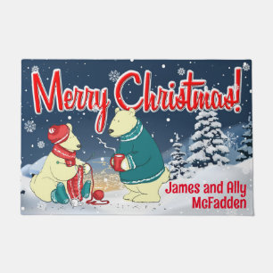 Customisable Christmas Bears Winter Holiday Scene Doormat