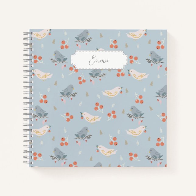 Customisable Christmas Birds Seamless Pattern Notebook (Front)