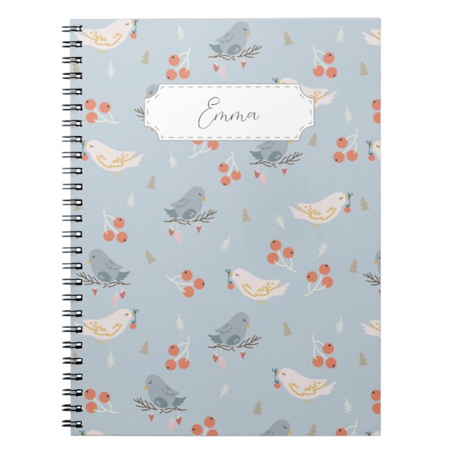 Customisable Christmas Birds Seamless Pattern Notebook (Front)