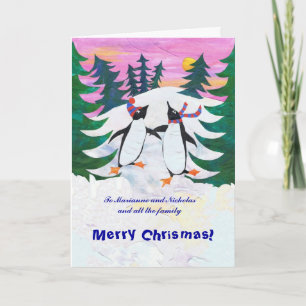Customisable Christmas Card - Skating Penguins
