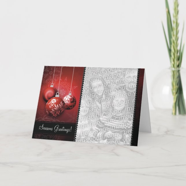 Customisable Christmas Card Template - Red Baubles (Front)