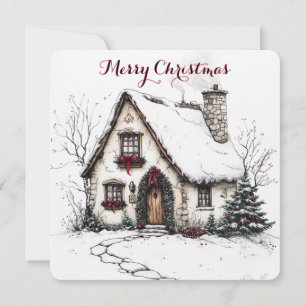 Customisable Christmas Card With Watercolor House