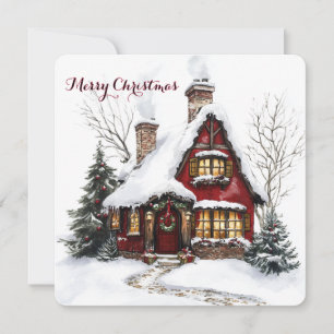 Customisable Christmas Card With Watercolor House