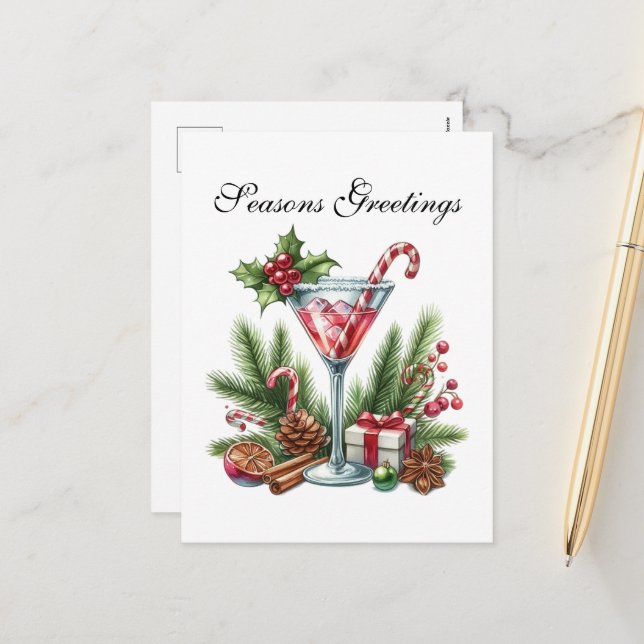 Customisable Christmas cocktail Festive  Holiday Postcard (Front/Back In Situ)
