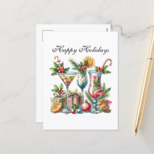 Customisable Christmas cocktail Festive Holiday Postcard
