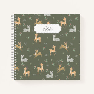 Customisable Christmas Deer Seamless Pattern Notebook