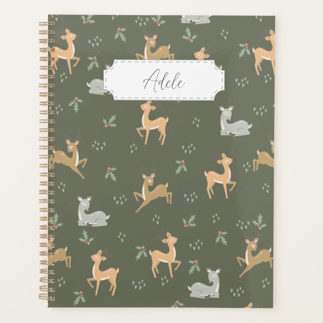 Customisable Christmas Deer Seamless Pattern Planner (Front)