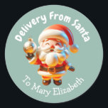 Customisable Christmas Delivery From Santa Sticker<br><div class="desc">This festive and adorable design features a cute 3d santa smiling holding an ornament,  ready to bring cheer to everyone around. Perfect for putting on your gifts for your little one this year.</div>