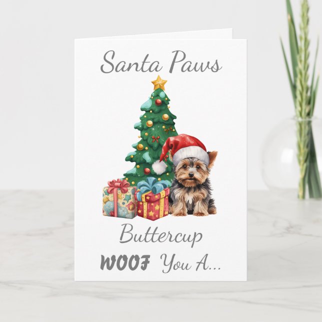Customisable Christmas Dog Yorkshire Terrier Holiday Card (Front)