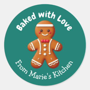 Customisable Christmas Gingerbread Baked with Love Classic Round Sticker