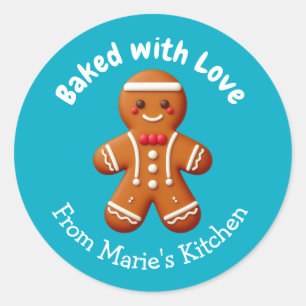 Customisable Christmas Gingerbread Baked with Love Classic Round Sticker