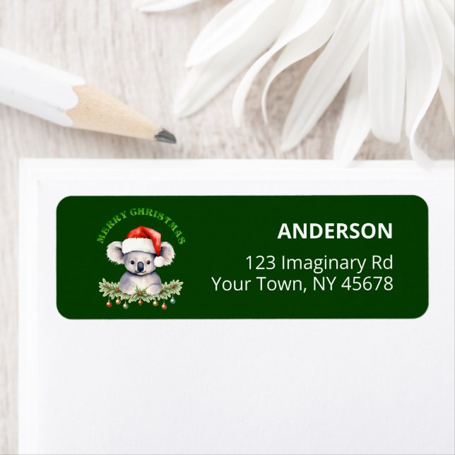 Customisable Christmas Koala Green Return Label (Insitu)