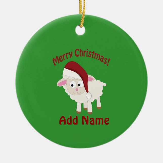 Customisable Christmas lamb Ceramic Tree Decoration (Front)