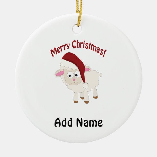 Customisable Christmas lamb Ceramic Tree Decoration (Front)