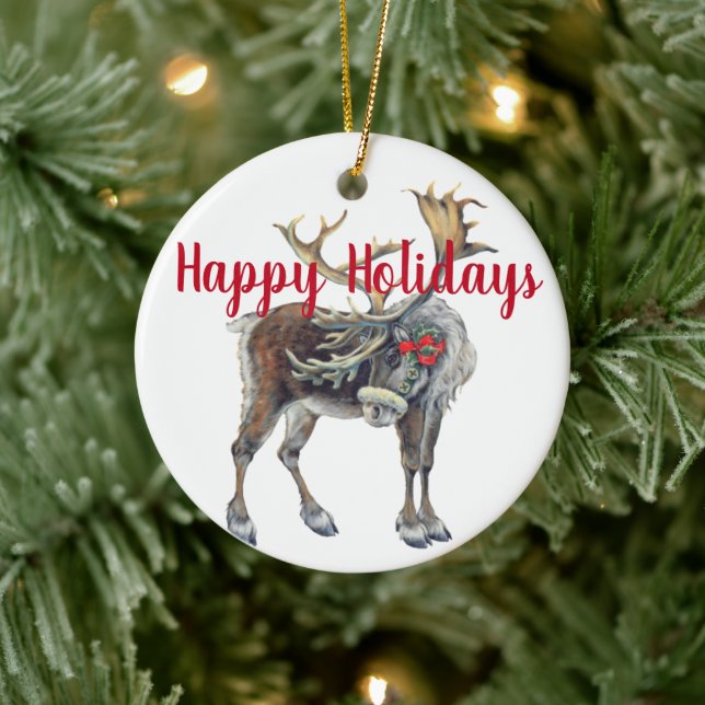 Customisable Christmas Moose Ceramic Tree Decoration (Tree)
