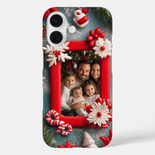 Customisable Christmas Photo Red Frame  iPhone 16 Case